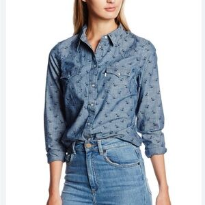 Levi Strauss & Co Denim Patterned Western Shirt Tailored Fit Pearlized S…